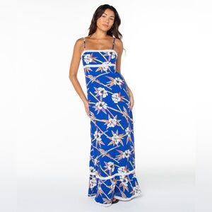 Roxy Blue Floral Maxi Dress with Spaghetti Straps